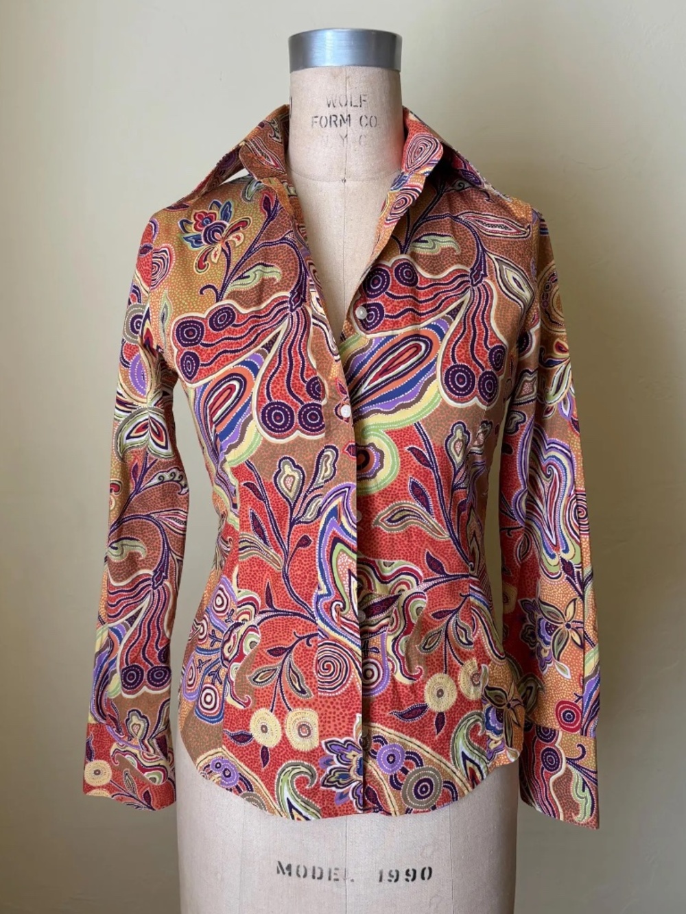 ETRO MILANO Paisley Print Button Up Collared Blouse - Italian Designer 38 XS